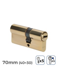 Cilindro Bombín Latón 70mm 17mm Leva Corta 5 Llaves Seguridad EDM