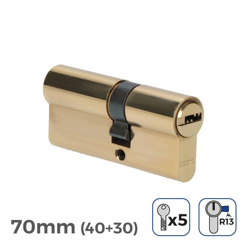 Cilindro Bombín Latón 70mm 17mm Leva Corta 5 Llaves Seguridad EDM
