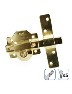 Cerrojo Acero 835x153mm 26mm 5 Llaves Seguridad Dorado EDM