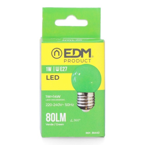 Bombilla LED Esférica E27 1W 80lm Luz Verde EDM