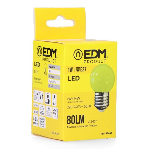Bombilla LED Esférica E27 1W 80lm Luz Amarilla EDM