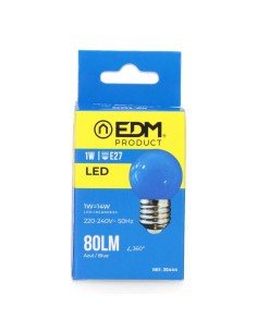 Bombilla LED Esférica E27 1W 80lm Luz Azul EDM 2