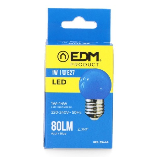 Bombilla LED Esférica E27 1W 80lm Luz Azul EDM Bombilla LED Esférica E27 1W 80lm Luz Azul EDM