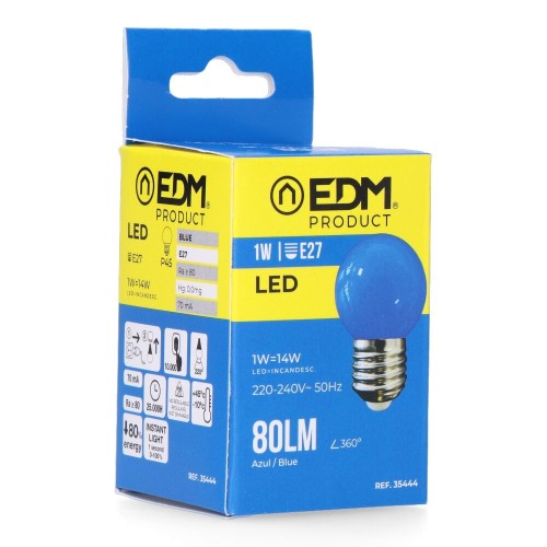 Bombilla LED Esférica E27 1W 80lm Luz Azul EDM