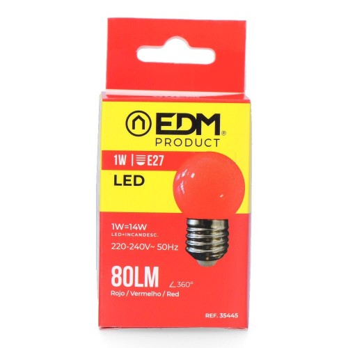 Bombilla LED Esférica E27 1W 80lm Luz Roja EDM