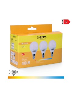 Bombillas LED Esféricas E14 5W 400lm 3200K Luz Cálida Pack 3 EDM