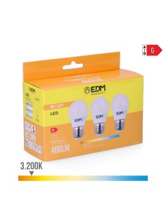 Pack 3 Bombillas LED Esféricas E27 5W 3200K Luz Cálida EDM