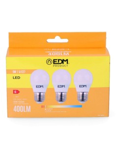 Pack 3 Bombillas LED Esféricas E27 5W 3200K Luz Cálida EDM 2