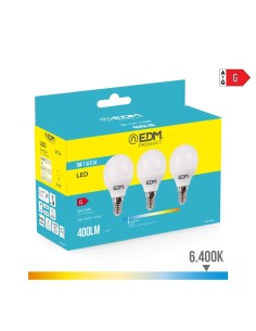 Pack 3 Bombillas LED Esférica E14 5W 400lm 6400K Luz Fría EDM