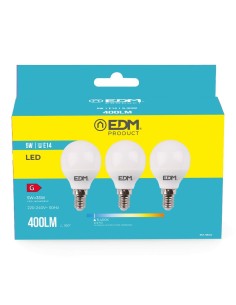 Pack 3 Bombillas LED Esférica E14 5W 400lm 6400K Luz Fría EDM 2
