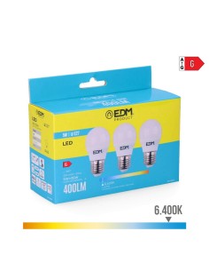 Bombilla LED Esférica E27 5W 400lm 6400K Luz Fría Pack 3 EDM