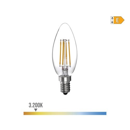 Bombilla LED Vela Filamento E14 4W 500lm 3200K Luz Cálida EDM
