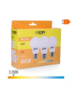 Bombilla LED E27 10W 932lm 3200K Luz Cálida Pack 3 EDM
