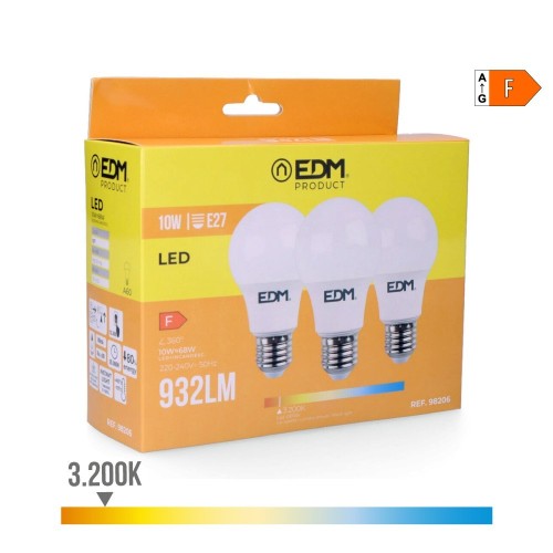 Bombilla LED E27 10W 932lm 3200K Luz Cálida Pack 3 EDM