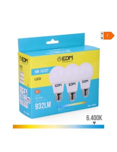 Pack 3 Bombillas LED E27 10W 932lm 6400K Luz Fría EDM