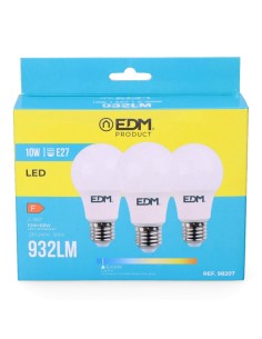 Pack 3 Bombillas LED E27 10W 932lm 6400K Luz Fría EDM 2