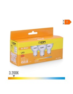 Pack 3 Bombillas LED Dicroica GU10 5W 3200K Luz Cálida EDM