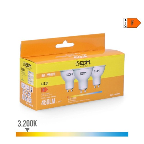 Pack 3 Bombillas LED Dicroica GU10 5W 3200K Luz Cálida EDM