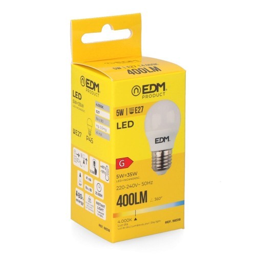 Bombilla LED Esférica E27 5W 400lm 4000K Luz Neutra EDM Bombilla LED Esférica E27 5W 400lm 4000K Luz Neutra EDM