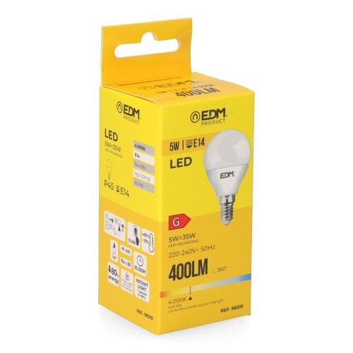Bombilla LED Esférica E14 5W 400lm 4000K Luz Neutra EDM