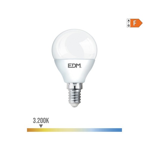 Bombilla Esférica E14 7W 600lm 3200K Luz Cálida EDM
