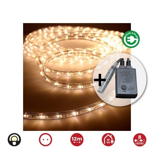Kit Luces LED Flexible 12m 36LED/m Tubo 13mm Blanco Cálido IP44 EDM