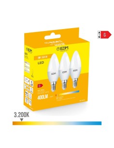 Bombilla Vela LED E14 5W 400lm 3200K Luz Cálida Pack 3 EDM