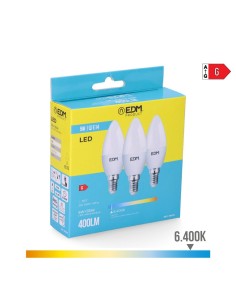 Bombilla Vela LED E14 5W 400lm 6400K Luz Fría Pack 3 EDM