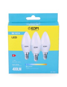 Bombilla Vela LED E14 5W 400lm 6400K Luz Fría Pack 3 EDM 2