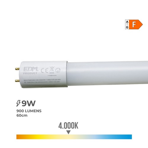 Tubo LED Plástico T8 9W 900lm 4000K Luz Neutra G13 EDM