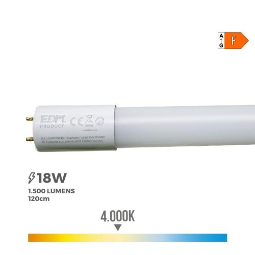 Tubo LED Plástico T8 18W 1950lm 4000K Luz Neutra G13 EDM