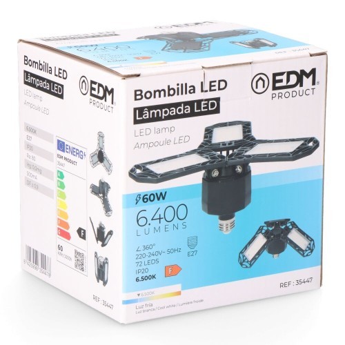 Bombilla LED Plegable Plástico Aluminio E27 60W 6400lm Luz Fría EDM Bombilla LED Plegable Plástico Aluminio E27 60W 6400lm Luz Fría EDM