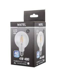 Bombilla LED filamento globo G80 clara E27 4W (Fría, Cálida) - 1 2