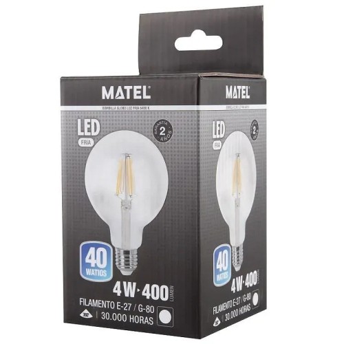 Bombilla LED filamento globo G80 clara E27 4W (Fría, Cálida) - 2