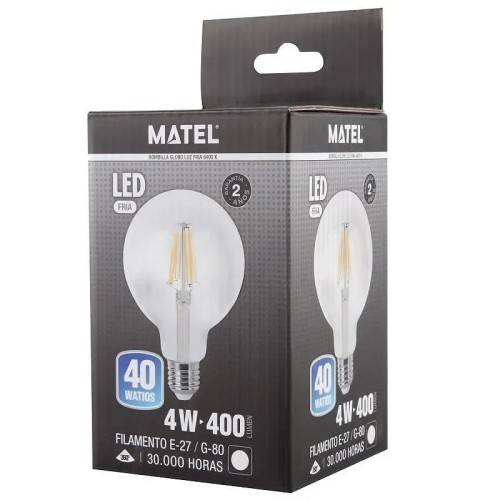 Bombilla LED filamento globo G80 clara E27 4W (Fría, Cálida) - 2 Bombilla LED filamento globo G80 clara E27 4W (Fría, Cálida) - 2