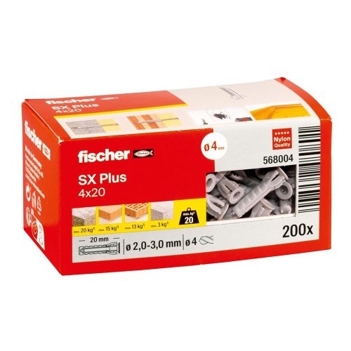 Taco Nylon 4x20mm Caja 200 Unidades Fischer Taco Nylon 4x20mm Caja 200 Unidades Fischer