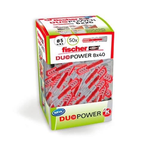 Taco Nylon 8x40mm Caja 50 Unidades Doble Componente Gris Rojo Fischer