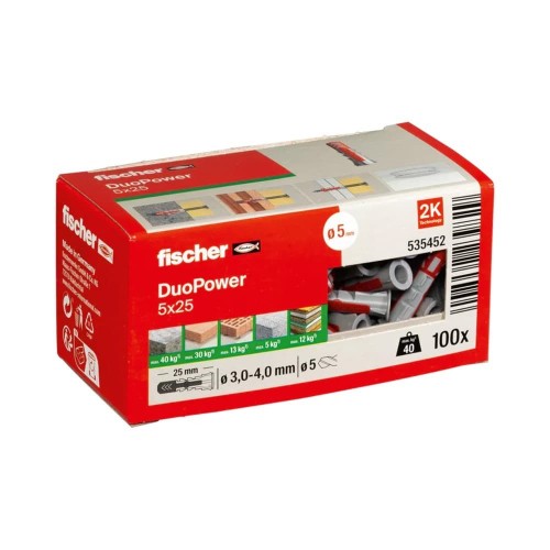 Taco Fijación Plástico 5x25mm Bicolor Caja 100 Unidades Fischer