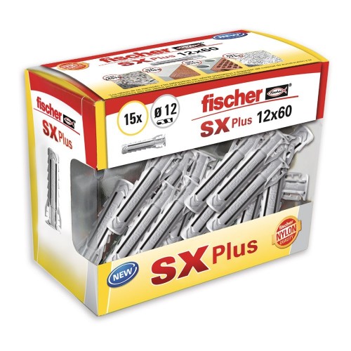 Taco Nylon Ø12x60mm Fijación Cuatro Vías Rebordes Caja 15 Unidades Fischer