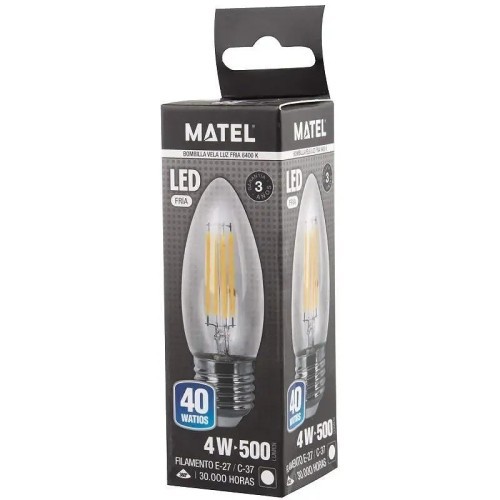 Bombilla LED filamento vela clara E27 4W.(Fría, Cálida) - 2 Bombilla LED filamento vela clara E27 4W.(Fría, Cálida) - 2