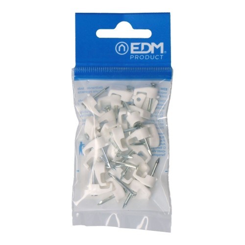 Grapa Plástica Blanca Para Cable Manguera Plana 2x1.5mm 25 Unidades EDM Grapa Plástica Blanca Para Cable Manguera Plana 2x1.5mm 25 Unidades EDM