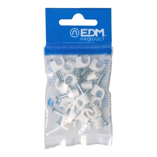 Grapa Plástica Blanca Para Cable Manguera Tubular 2x1mm N6 Blister 20 Unidades EDM