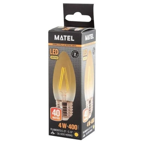 Bombilla LED filamento vela vintage E27 4W - 2 Bombilla LED filamento vela vintage E27 4W - 2