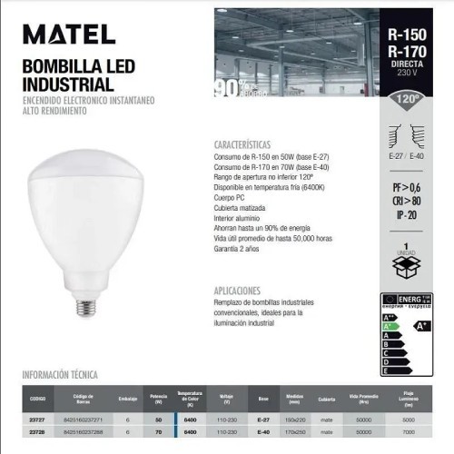 Bombilla LED industrial R150 E27 50W.Fría - 5 Bombilla LED industrial R150 E27 50W.Fría - 5