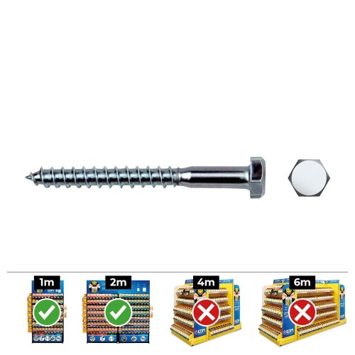 Tornillo Tirafondo Hexagonal Acero Zincado 8x70mm Caja 50 Unidades CELO