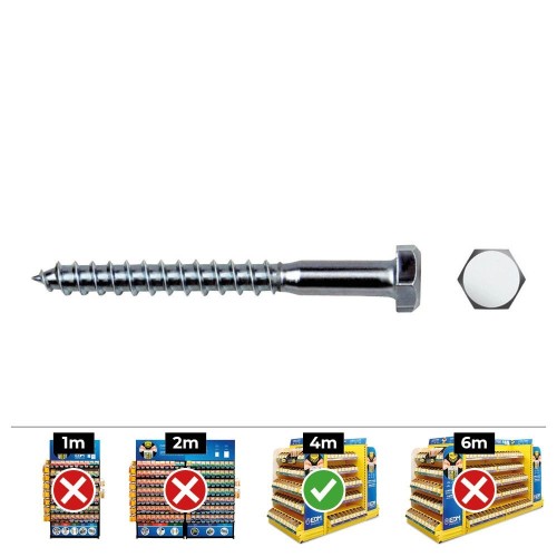 Tornillo Rosca Madera Cabeza Hexagonal Acero Zincado 8x50mm 250 Unidades CELO