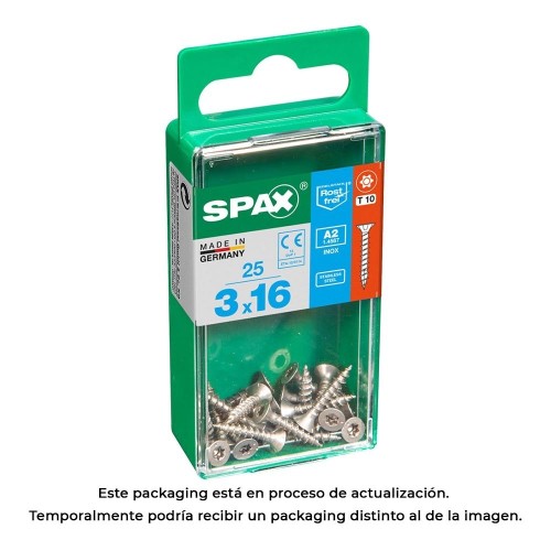 Tornillo Madera Acero Inoxidable Cabeza Plana Rosca Completa TStarPlus T10 PuntaS 3.0x16mm 25Unidades SPAX