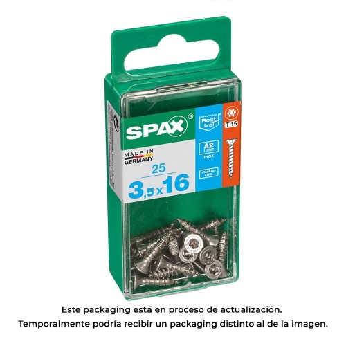 Tornillo Madera Acero Inoxidable Rosca Completa TStar Plus T15 3.5x16mm Cabeza Plana 25 Unidades SPAX