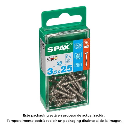 Tornillo Madera Acero Inoxidable Rosca Completa Cabeza Plana TStar Plus 3.5x25mm Caja 25 Unidades SPAX