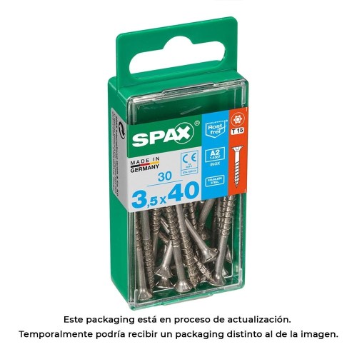Tornillo Madera Acero Inoxidable Parcial 3.5x40mm Cabeza Plana TStarPlus T15 4Cut 30 Unidades SPAX